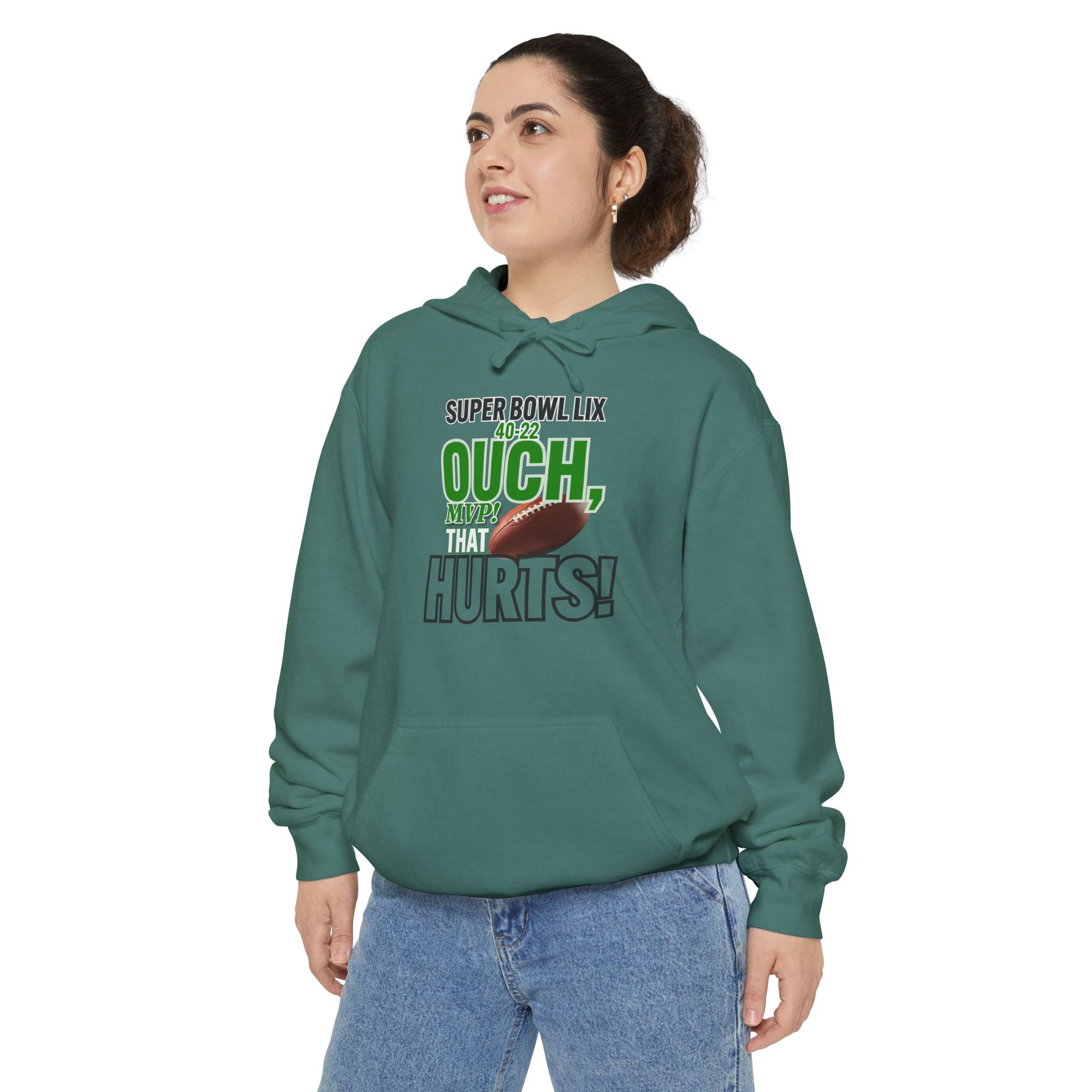"Ouch, MVP! That Hurts!" & "Take One!" Unisex Garment-Dyed Hoodie - Graphic Design