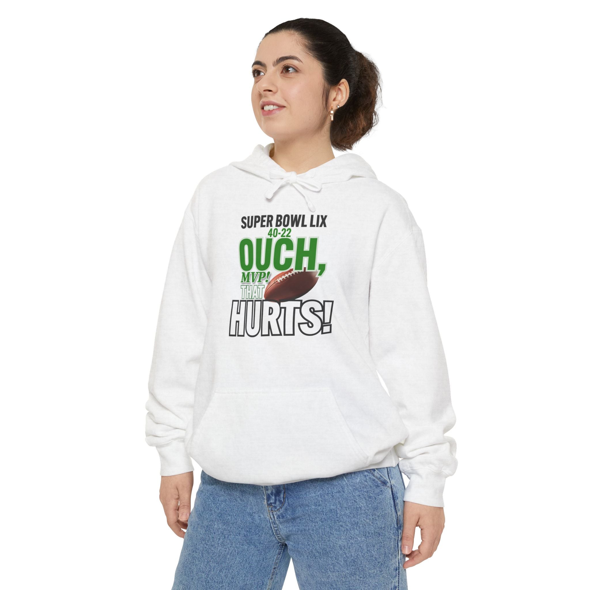 "Ouch, MVP! That Hurts!" & "Take One!" Unisex Garment-Dyed Hoodie - Graphic Design